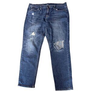 Ana Skinny Boyfriend Distressed Jeans Mid-Rise Blue Denim W/Ripped Details 31/12